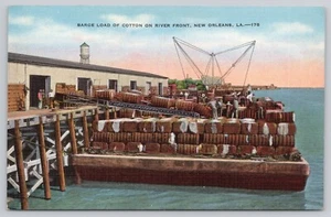VTG Post Card Barge Load Of Cotton On River Front, New Orleans, LA. K303 - Picture 1 of 2