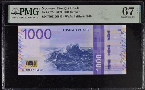 Norway 1000 Kroner 2019 P 57 a Superb Gem UNC PMG 67 EPQ Cover
