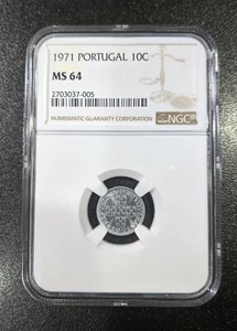 1971 MS64 Portugal 10 Centavos KM 594 NGC UNC Aluminum Coin  - Picture 1 of 2