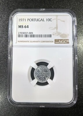 1971 MS64 Portugal 10 Centavos KM 594 NGC UNC Aluminum Coin  - Image 1 of 2