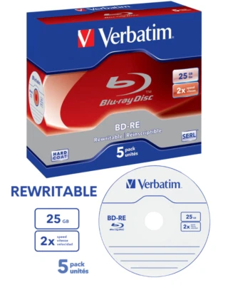 Verbatim Blu-ray Rohlinge 25GB wiederbeschreibbar 2xSpeed Disc in Jewel Cases - Bild 1 von 4