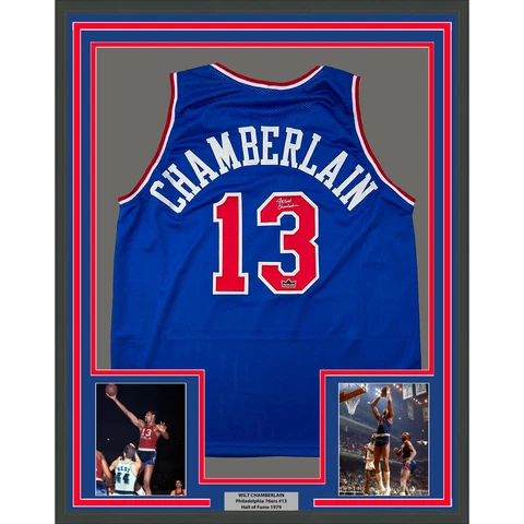 Framed Facsimile Autographed Wilt Chamberlain 33x42 Reprint Laser Auto Jersey Cover