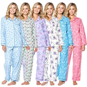 Casual Nights Women's Flannel Long Sleeve Button Down Pajama Set - Picture 1 of 43