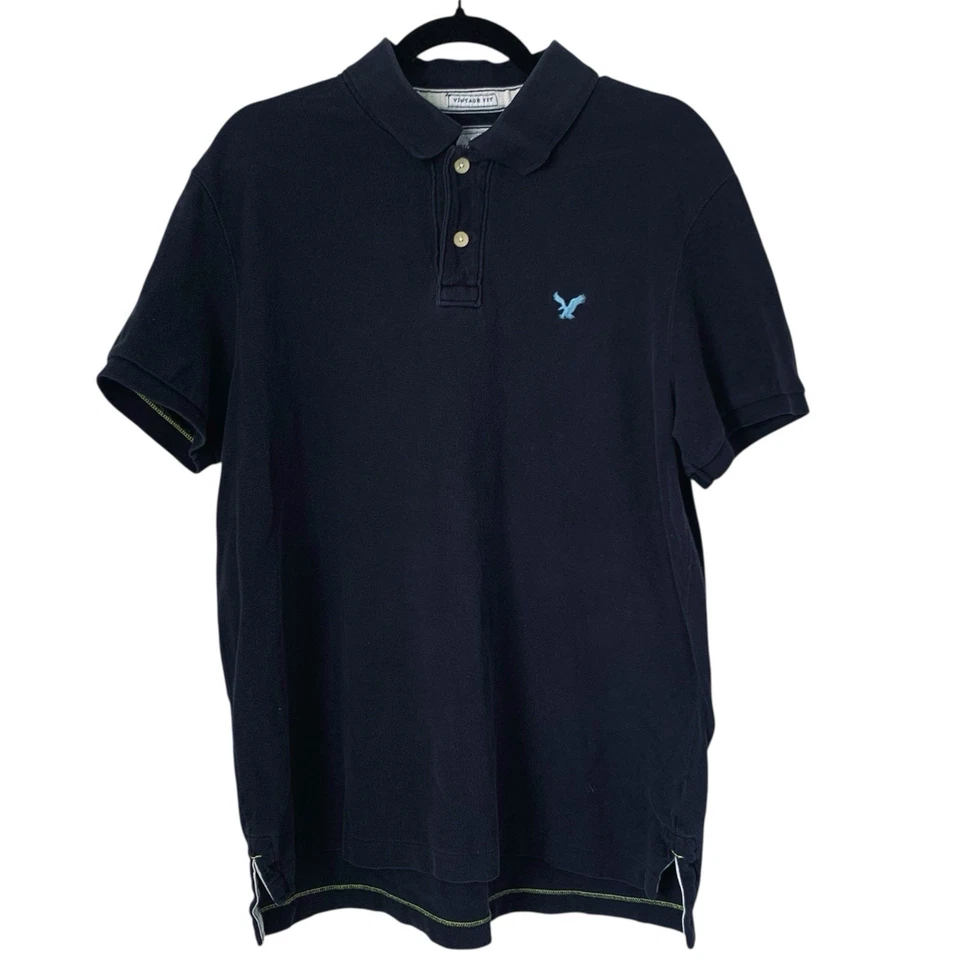 Camisa Polo American Eagle Hombres L Negra Calce Vintage Manga Corta Informal Top Escuela Foto 1 de 4