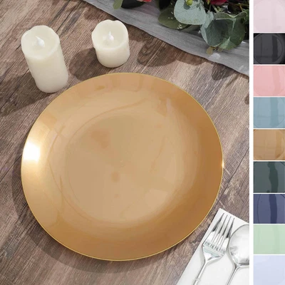 10 Round 10 in Glossy Disposable Salad Dinner Plastic PLATES Gold Trim Events - Image 1 of 3