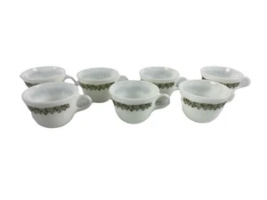 Vintage Pyrex Corelle Set of 7 Spring Blossom Green Crazy Daisy Coffee Cups 1970 - Picture 1 of 11