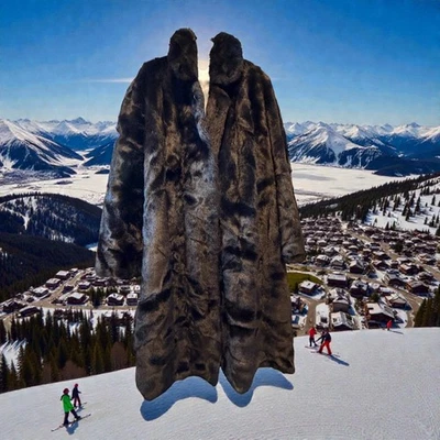 Abrigo de piel sintética vintage cuello negro solapa cuello Foto 1 de 4