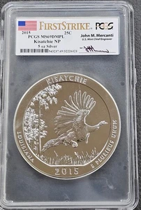 USA Kisatchi  NP 2015 Silver 5oz 25c Signed John Mercanti PCGS MS69DMPL FS - Picture 1 of 6