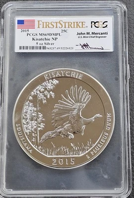 USA Kisatchi  NP 2015 Silver 5oz 25c Signed John Mercanti PCGS MS69DMPL FS - Image 1 of 4