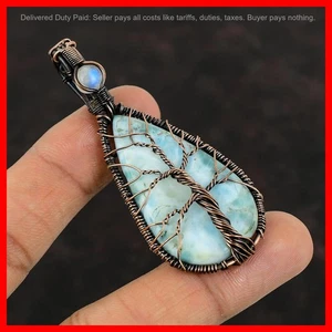 Throat Chakra Larimar Gemstone Rainbow Moonstone Ethnic Pendant Jewelry Copper - Picture 1 of 6