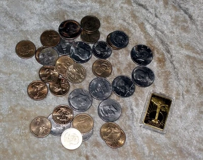 Huge Lot of Coins , 1/2 Dollars , Dollar Coins , Gold bar Included . Susan B* - Image 1 of 4