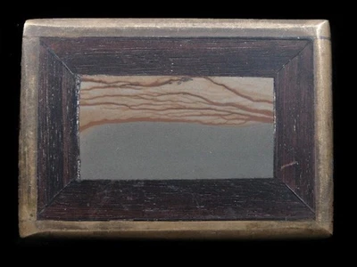 SB07172 VINTAGE AÑOS 70 **BANDAS DE MADERA Y PIEDRA CON INCRUSTACIONES** HEBILLA DE LATÓN MACIZO OBRA DE ARTE Foto 1 de 2