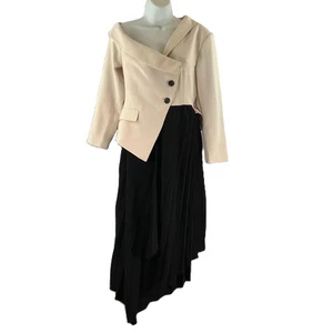 Karen Millen Cream/Black Tailored Crepe Asymmetric Pleated Midi Dress UK 10 - Picture 1 of 11