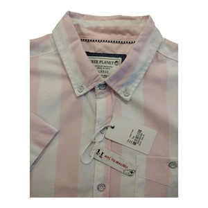 NWT Free Planet Short Sleeve Shirt Mens Large Pink And White - Picture 1 of 5