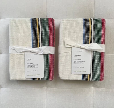Pottery Barn STEWART TARTAN PLAID Standard Shams ~Set of Two~ Ivory NWT - Image 1 of 3