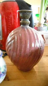 vtg 7.5" thrown/HP stoneware pottery vase,signed,Anitra Gerland,plum Weed Pot - Picture 1 of 2