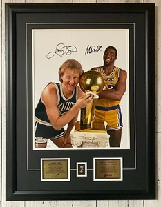 Larry Bird Magic Johnson Autographed 16 x 20 NBA Trophy Photograph Framed 22x30 - Picture 1 of 1