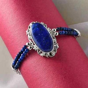 Natürliches handgemachtes Lapislazuli 38,80 ctw Armband Platin Bond Knebelverschluss BB2 - Bild 1 von 4