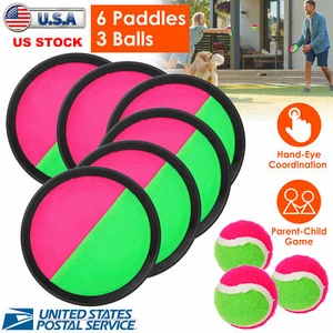 Toss & Catch Ball Set Beach Games for Kids w/ 6 Paddles 3 Ball Sticky Ball Catch - Picture 1 of 12