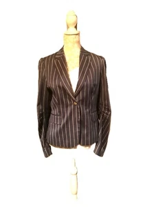 Jigsaw Striped Blazer British Flag Lining With Ruched Sleeves VGC UK14 Blue - Picture 1 of 17