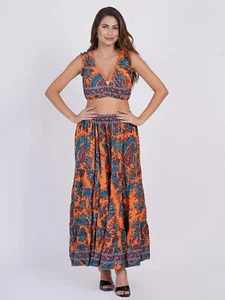 Women's Casual Long Skirt & Crop Top Printed Co Ord Set Dress Wholesale Mix lot - Picture 1 of 12