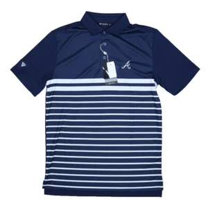 Levelwear Draft Polo Atlanta Braves Navy Blue White Stripe Short Sleeve Mens S - Picture 1 of 9