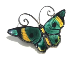 DAVID ANDERSON 925 Sterling Silver Green Gold Enamel Butterfly Brooch LARGE - Picture 1 of 7