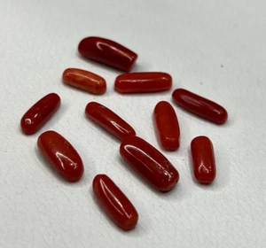 Italian Natural Red Coral Gemstone Long Shape Cabochon-Vintage Coral Cabochon - Picture 1 of 10