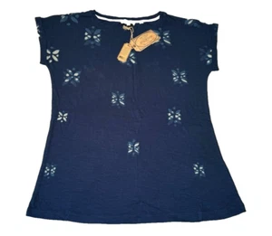 Fatface T Shirt Top UK 8 Womens Short Sleeve Blue Floral Ivy Woodblock Cotton - Picture 1 of 17