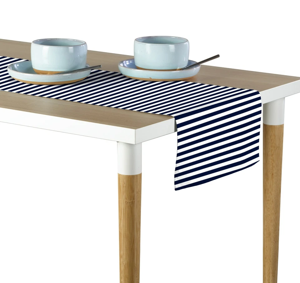 Small Stripes Navy Blue Runners - 12"x72" or 14"x108" - Image 1 of 1