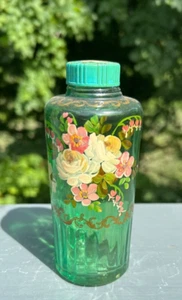Antique FRENCH? Green Vanity BOTTLE Talc Perfume Hand Painted GORGEOUS!! - Picture 1 of 9