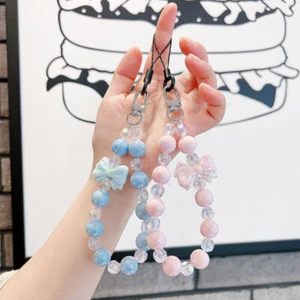 Bowknot Butterfly Crystal Bead Phone Strap Rope For Samsung For IPhone Huawei - Zdjęcie 1 z 15