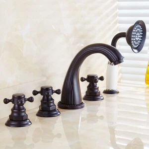 Oil Rubbed Bronze Roman Tub Faucet with Handshower Deck Mount 5-Hole 3-Handles - Picture 1 of 9