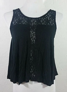 U2B Womens Tank Top Small Black Floral Lace Keyhole Open Cropped Shirt - Picture 1 of 5