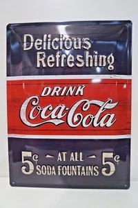 LARGE Retro Tin Metal Embossed Sign COCA-COLA 30X40CM Licensed - Foto 1 di 1