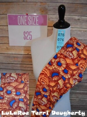 LLR NUEVO CON ETIQUETAS Leggings Talla Única Rojo Profundo/Crema/Melocotón Pasteles en Azul Real Foto 1 de 4