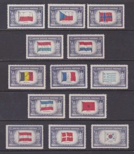 US 909-21 MNH OG 1943 Overrun Countries Complete Set of 13 Very Fine - Picture 1 of 1