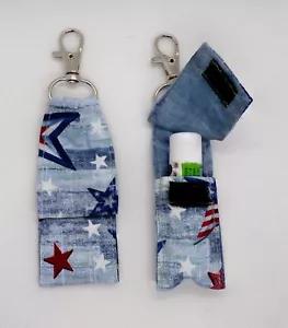 chapstick holder CLosed Top lip balm American Flag Stars Barn Wood Keychain - Picture 1 of 1