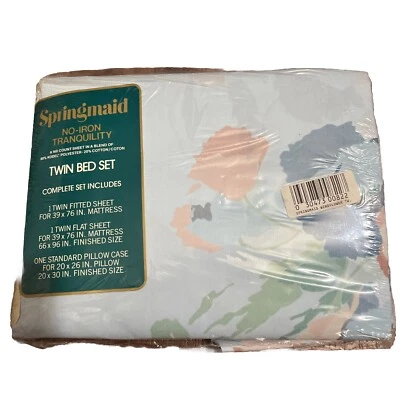 Vtg Package Springmaid No-Iron Tranquility Wind flower Twin Flat Sheet Kodel - Image 1 of 4