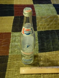 St. Louis Blues ~ '70s Pepsi-Cola Glass Soda Bottle w/ Cap ~ Vtg Stanley Cup Ltd - Picture 1 of 10