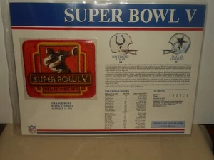 Willabee & Ward OFFICIAL 1971 SUPER BOWL 5 Colts vs Cowboys NFL PATCH Stat CARD - Picture 1 of 6
