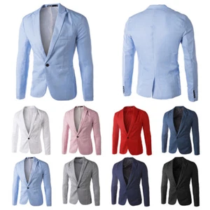 Business Coat Formal Coat Suit Jacket Men Blazer Tops Slim Fit Casual One Button - Picture 1 of 30
