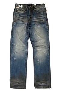 TOKYO FIVE MENS JEANS DENIM STRAIGHT CUT TRUE SIZE 30W 32L MED BLUE & MUDDY - Picture 1 of 12