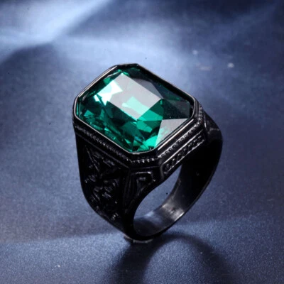 Anillo de piedra grande de acero inoxidable para hombre vintage promesa de boda cóctel fiesta motociclista Foto 1 de 4