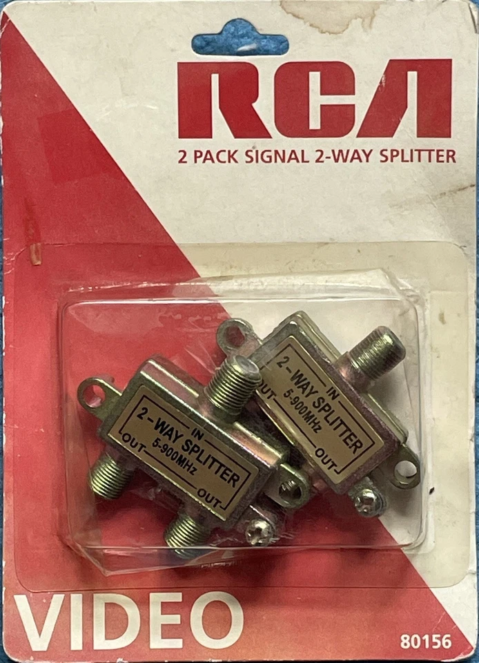 RCA 80156 VIDEO 2-WAY COAXIAL CABLE SPLITTER 5-900MHz 2 PACK - Image 1 of 1