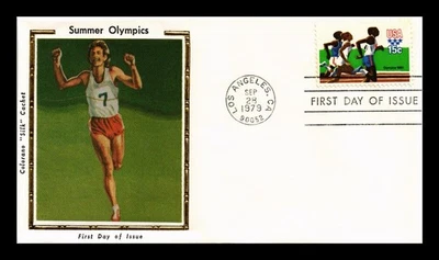 DR JIM STAMPS US COVER SUMMER OLYMPICS RUNNERS 15C FDC COLORANO SILK CACHET - Image 1 of 2