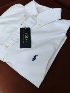 Camisa Polo Ralph Lauren Oxford Blanca 100% Algodón Con Botones Calce Ajustado Mediana - Imagen 1 de 16
