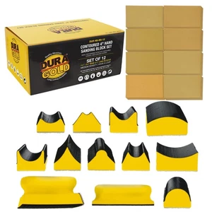 Dura-Gold 12-Piece Contoured 4" Hand Sanding Block Set, 40 Hook & Loop Sandpaper - Picture 1 of 5