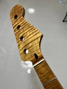 AAAA Maple Jazz BASS guitar neck Stainless steel 20fret Roasted flame maple 34in - Picture 1 of 11