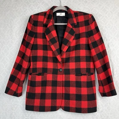 Chaqueta Blazer Mujer Mezcla Lana De Colección M/L Roja Negra Cuadros Búfalo Hipster Años 90 Foto 1 de 4